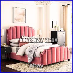 Upholstered Line Style Plush Velvet Bed King & SuperKing Size Uk Fast Delivery