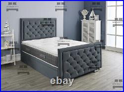Upholstered Ottoman Bed Chesterfield Gas Lift Bed Frame with Storage Headboard
