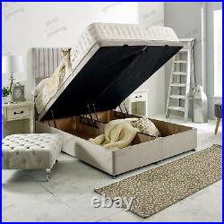 Upholstered Ottoman Storage Bed Divan Base with 51 High Vertical Line Headboard