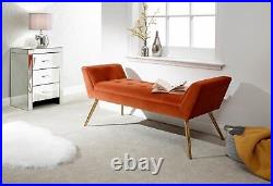 Upholstered Plush Fabric Window Seat Bench Russet Footstool Seconds