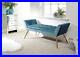 Upholstered Plush Fabric Window Seat Bench Teal Footstool Deep Quilted Buttons