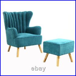 Upholstered Plush Velvet Armchair Single Sofa Oyster Wingback Chair withFootstool