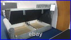 Upholstered Plush Velvet, Chesterfield Sleigh Side Lift Storage Bed + Mattress
