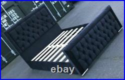 Upholstered Plush Velvet Fabric Chesterfield Sleigh Bed Border Frame + Mattress