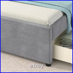 Upholstered Plush Velvet Fabric Single Bed Frame with 2 Storage Drawers 4FT6 Grey
