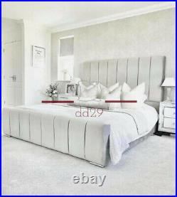 Upholstered Silver Grey Soft Plush Velvet Fabric Panel Bed Frame Double 4FT6