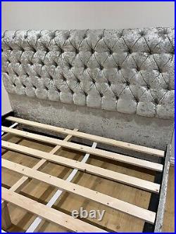 Upholstered Sleigh Crushed Silver Plush Velvet Fabric Bed Frame Superking 6FT