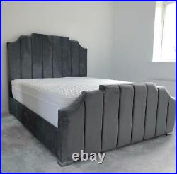 Upholstered Step Line Bed Plush Velvet bed frame 3ft 4ft 4.6ft 5 ft 6ft