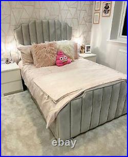 Upholstered Step Line Bed Plush Velvet bed frame 3ft 4ft 4.6ft 5 ft 6ft