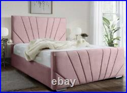 Upholstered Sunrise panel plush velvet bed frame all size Faster Delivery In Uk