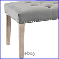 Velvet Grey Fabric Upholstered Bench Button Tufted Plush Seat Dining Bench 170cm