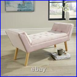 Velvet Padded Bench Blush Pink Upholstered Plush Home Living Furniture Seating