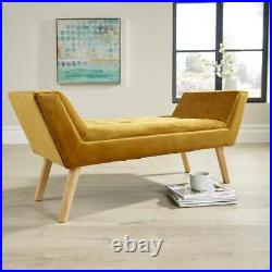 Velvet Padded Bench Mustard Upholstered Plush Home Living Furniture Seating