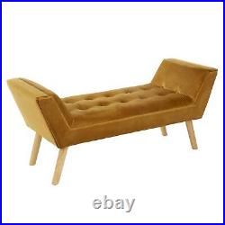 Velvet Padded Bench Mustard Upholstered Plush Home Living Furniture Seating