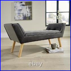 Velvet Padded Bench Slate Grey Upholstered Plush Home Living Furniture Seating