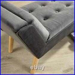 Velvet Padded Bench Slate Grey Upholstered Plush Home Living Furniture Seating