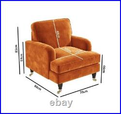 Velvet Plush Armchair Upholstered in Orange