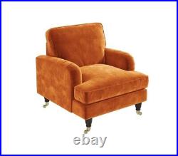 Velvet Plush Armchair Upholstered in Orange