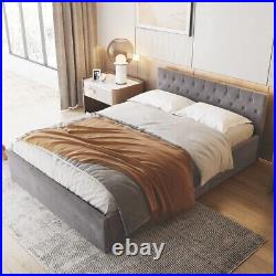 Velvet Plush Upholstered Bed Double Ottoman Bed Frame 4FT6 Gas Lift Up Storage