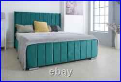 Velvet Wingback Bed Frame Sleigh Line down Design Upholstered Luxury Soft Plush