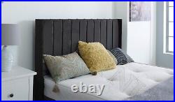 Velvet Wingback Bed panel Frame Sleigh Line Upholstered Luxury Soft Plush Black