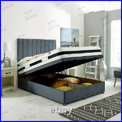 Vertical Panelled Ottoman Storage Divan Bed Frame Upholstered Base & Headboard
