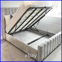 WINGED BED PANEL LUXURY VELVET UPHOLSTERED BED FRAME- 3ft/4'6ft/5ft/6ft -MADE UK