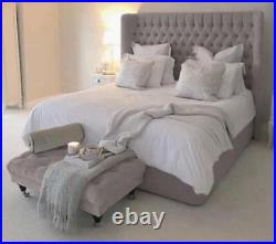 Wing Bed Frame Plush Velvet Wingback Upholstered Frame (all Sizes)a+