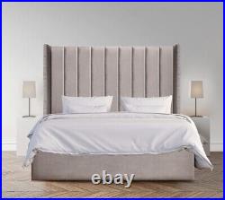 Wing Bed Panell Headboard Studded Upholstered Bed Double King size Superking
