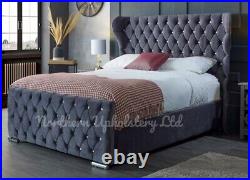 Wing Chesterfield Bed Storage Kendal Plush Velvet Fabric Bedframe DOUBLE KING