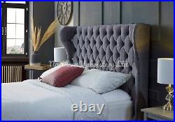 Wing Chesterfield Bed Storage Kendal Plush Velvet Fabric Bedframe DOUBLE KING