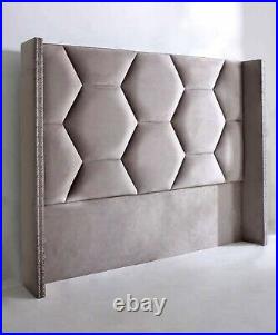 Wing Headboard Floor Standing Studded Hexagon Panel