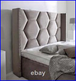 Wing Headboard Floor Standing Studded Hexagon Panel