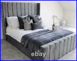 Wingback Upholstered Bed Frame Plush Velvet Single Double King 3FT 4FT6 5FT