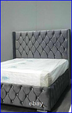 Winged Bed Frame Upholstered Double King Winged Scroll Sleigh CV5
