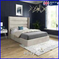 Winged Luxury Plush Velvet Upholstered Bed Frame- Made In Uk Double Wing Bed