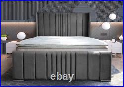 Winged Luxury Plush Velvet Upholstered Bed Frame- Made In Uk Double Wing Bed