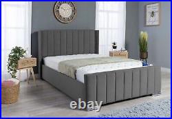 Winged Panel Bed Frame Plush Velvet Upholstered Small Double 4ft6 King Size