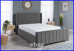 Winged Panel Bed Frame Plush Velvet Upholstered Small Double 4ft6 King Size