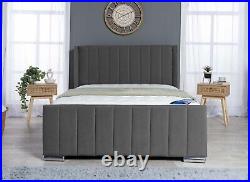 Winged Panel Bed Frame Plush Velvet Upholstered Small Double 4ft6 King Size