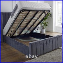 Winged Panel Bed Frame Velvet Upholstered Ottoman Gas Lift Storage Bed All Sizes