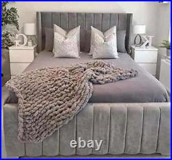 Winged Panel Luxury Plush / Naple Velvet Upholstered Bed Frame- Made In Uk