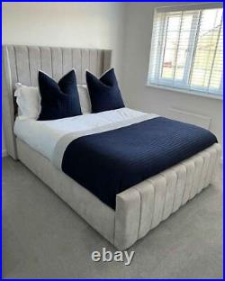 Winged Panel Luxury Plush / Plush Velvet Upholstered Bed Frame- Made In Uk
