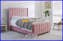 Wood Plush Velvet Upholstered Lift Up Storage Fiona Wing Back Single Ottoman Bed